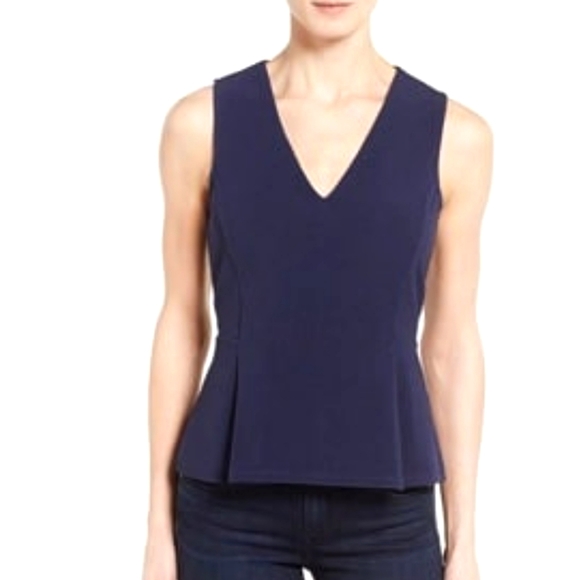 Halogen Tops - Halogen V-neck Navy Blue Pelpum Top
